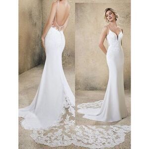 Morilee Rasia Sparkle Illusion Wedding Gown with Sleeves in White Size 2